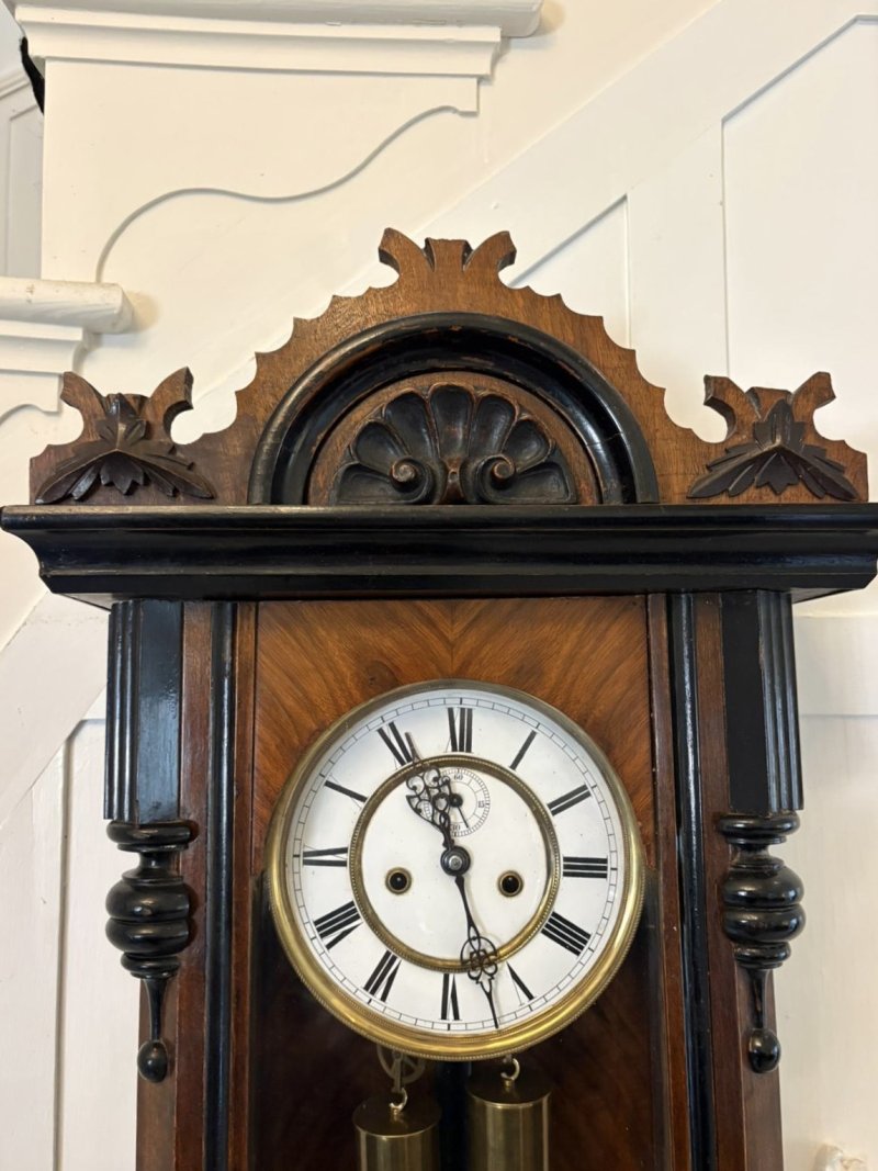 Antique Vienna Walnut Double Weight Wall Clock - Image 10